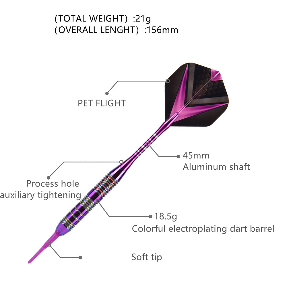 3 Pieces Professional Soft Tip Aluminum Darts Set - 21g, 156mm, Purple POMA