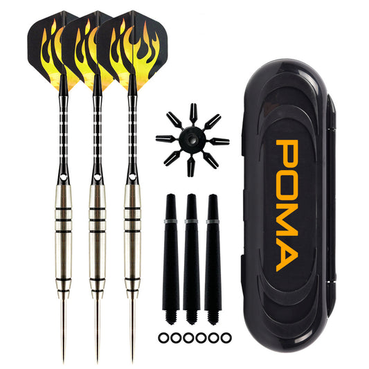 3 Pieces Flame Tournament Steel Tip Tungsten Barrel Darts Set - 28g, 157mm