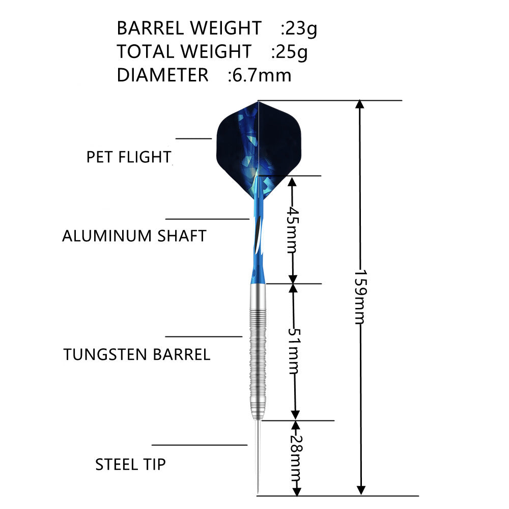 3 Pieces Steel Tip Tungsten Darts Set - 25g, 159mm,  Blue