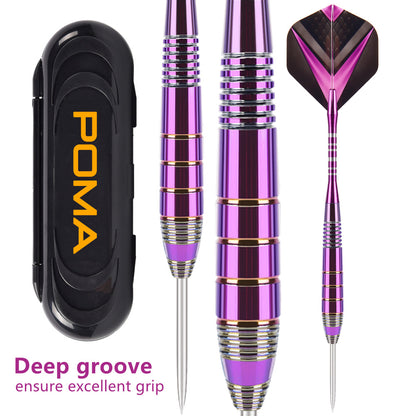 3 Pieces Phantom Professional Steel Tip Iron Barrel Darts Set - 24g, 165mm, Purple